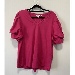 Chicos XL 3 Pink Drape Sleeve T Shirt Bright Colorful Barbie Casual Modern